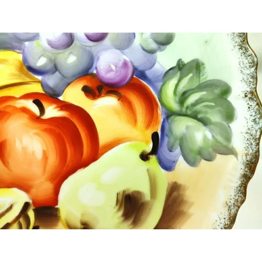 Vintage Hand Painted Fruit Design Gold Rim Scalloped Edge Salad Dessert Plate